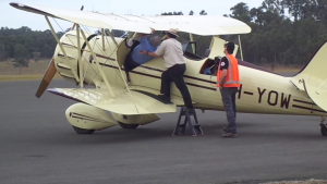 Pouring Des into the plane seat. Not the easiest thing to get into.